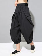 [EAM] Pantalones Casuales Plisados Negros de Cintura Alta Elásticos Nuevos Pantalones Sueltos de Moda para Mujer Marea Primavera Otoño 2026 1DF4770