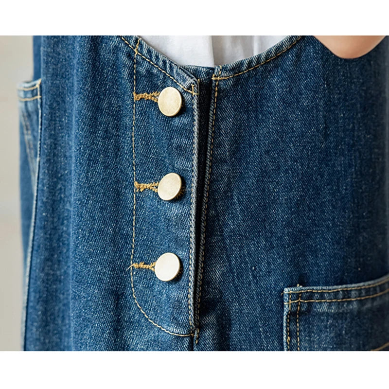 Vestido vaquero con tirantes de talla grande 5XL para verano, vestido sin mangas para mujer, vestidos vaqueros holgados, vestidos vaqueros coreanos con tirantes