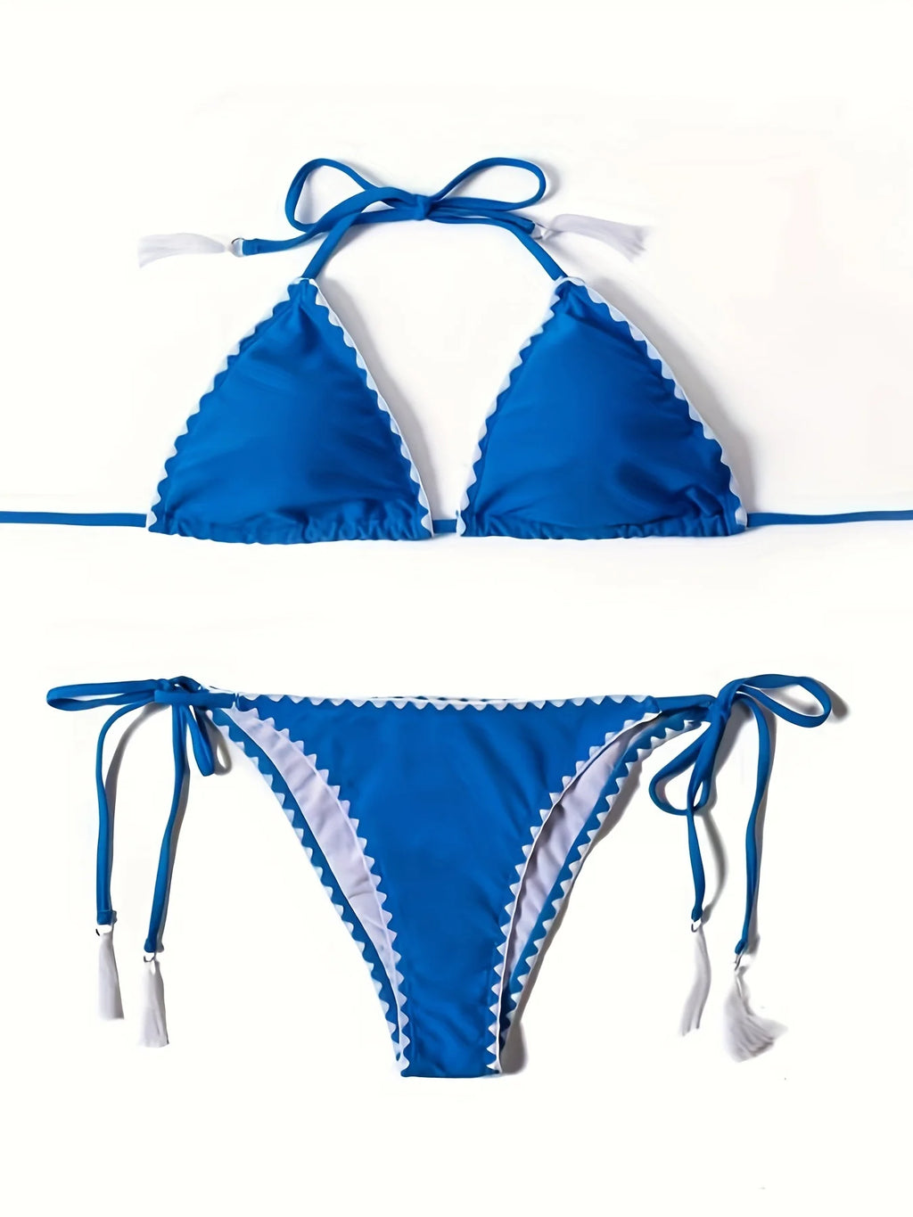 ZTVitality Conjunto de bikini azul sexy 2024 Novedad Biquini Sujetador con relleno Halter Vendaje Traje de baño Ropa de baño para mujer Pespuentes de látigo Verano