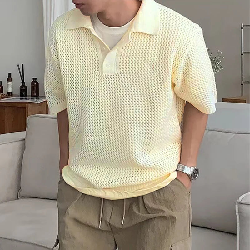 Hollow Out Knit Polo