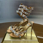 Crystal Flower Thin High-Heeled Sandals