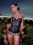 Printed Lace Up Corset