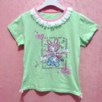 Blusa Estampada Kawaii Sweet Lolita para Mujer Manga con Volantes Encaje Camiseta con Ribete de Lazo Decoración Personaje de Dibujos Animados Estampado Integral Top Lindo