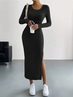 V Neck Long Sleeve Asymmetrical Bodycon Dress