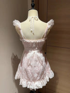 Lace Blouse Bow Sling Dress Two-Piece Set