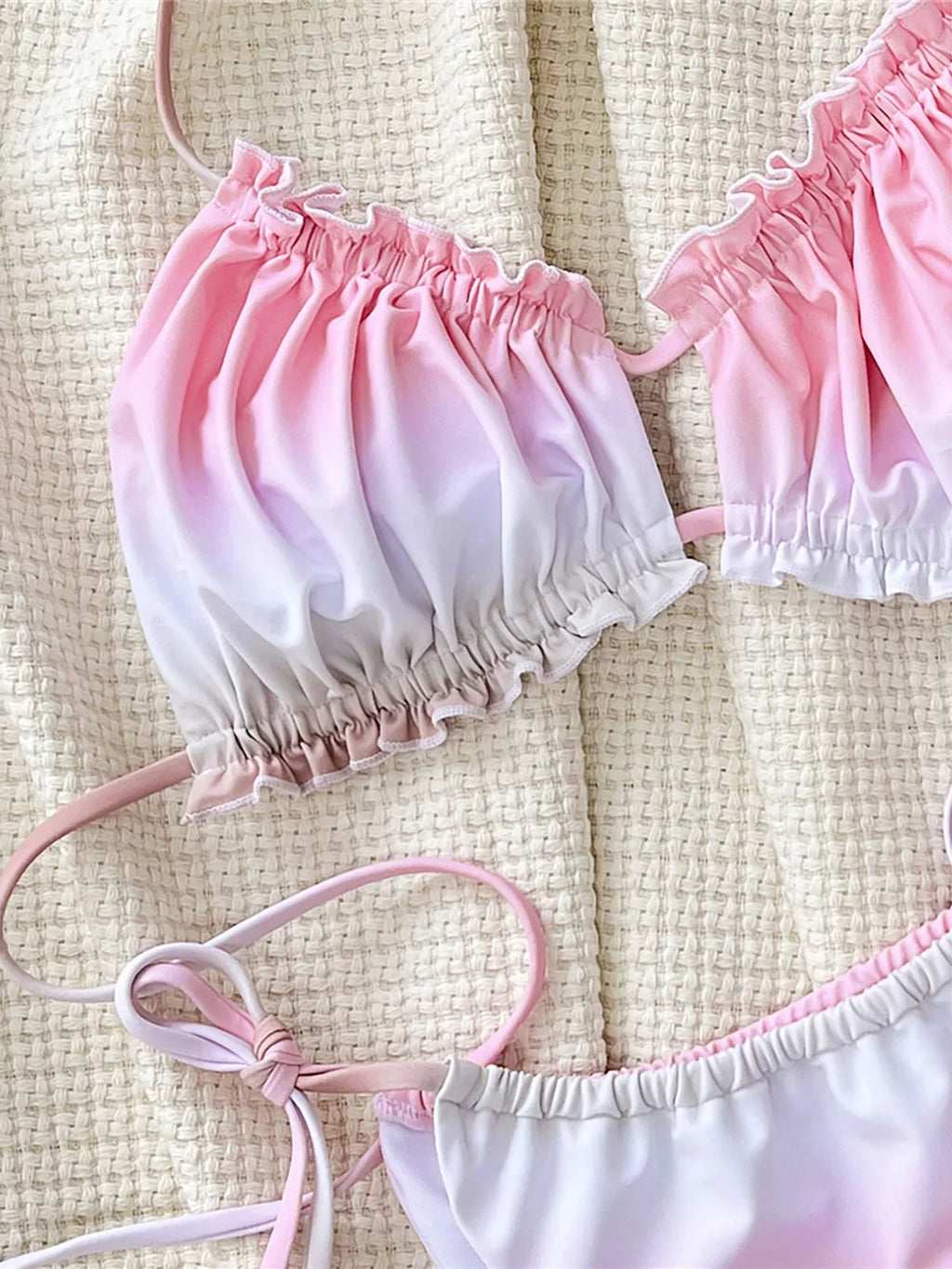Ruffled Frilled Gradient Halter Bikini