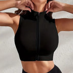 Camiseta de tirantes sin costuras para mujer, yoga, correr, sujetador deportivo con cremallera, de secado rápido, antigolpes, chaleco corto de gimnasio