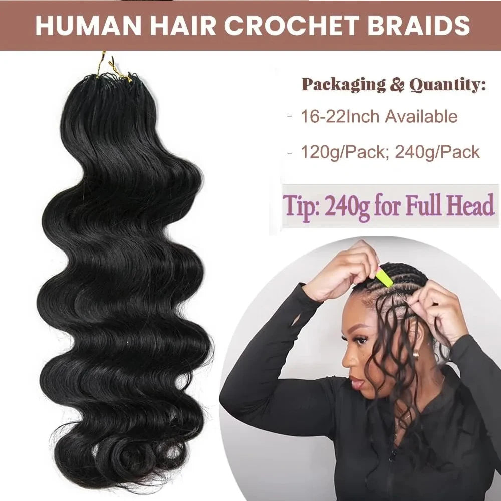 Feather Crochet Human Hair Pre Looped Miracle Knots Human Crochet Hair Body Wave Boho Braids Crochet Human Hair For Braiding