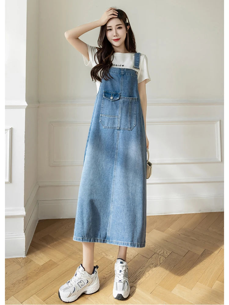 Vestido vaquero con tirantes de talla grande 5XL para verano, vestido sin mangas para mujer, vestidos vaqueros holgados, vestidos vaqueros coreanos con tirantes