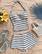 Conjunto de dos piezas de top halter y shorts de punto texturizado