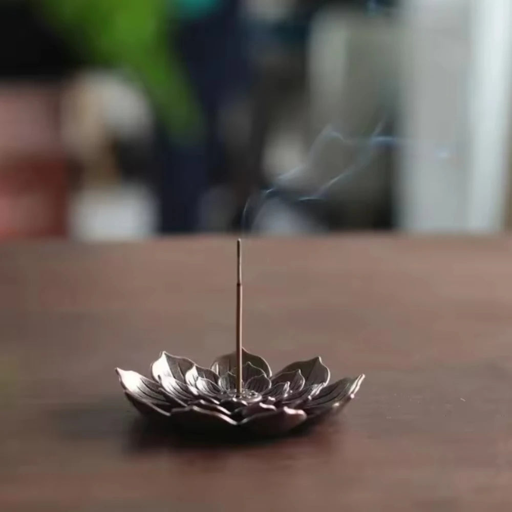 Alloy Incense Burner Stick Holder Buddhism Lotus Line Incense Plate Sandalwood Coil Base Temples Yoga Studios Home Decoration