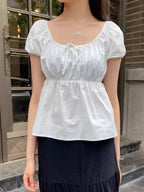 Camiseta Delgada de Cuadros Verdes Vintage para Mujer, Verano, Dulce, con Ribete de Encaje, Manga Corta, Algodón, Tops Casuales Retro Elegantes, Top Corto con Volantes