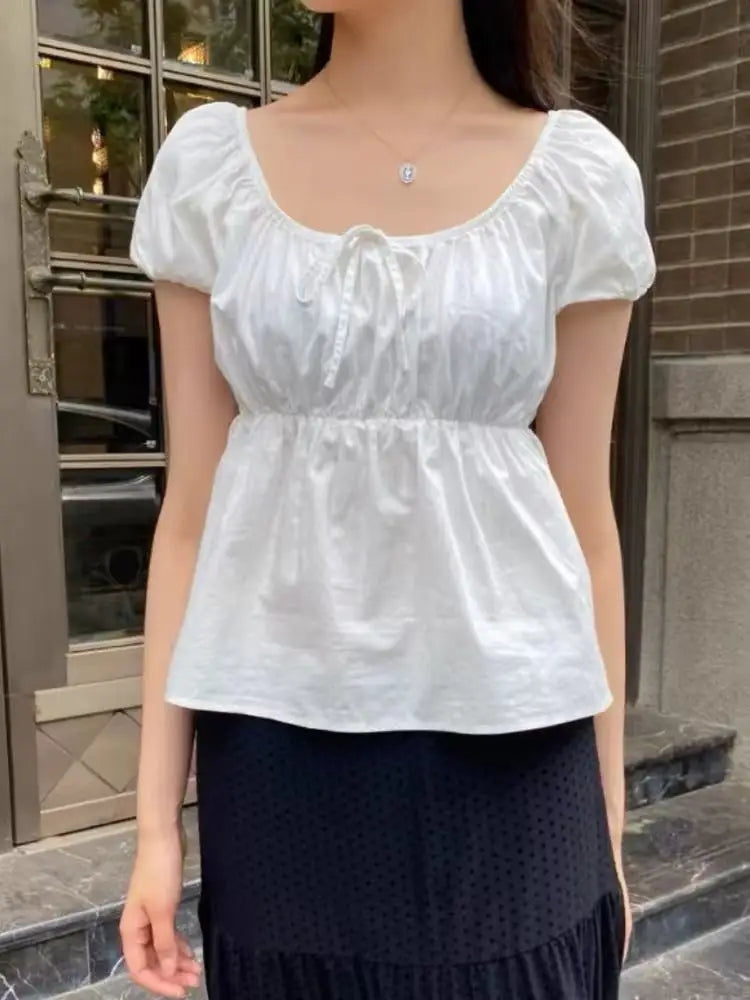 Camiseta Delgada de Cuadros Verdes Vintage para Mujer, Verano, Dulce, con Ribete de Encaje, Manga Corta, Algodón, Tops Casuales Retro Elegantes, Top Corto con Volantes
