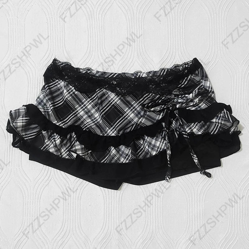 Falda mini de mujer Lolita Gótico Emo Estética Sexy Delgada Elegante con Lazo Estilo Jerky Capas Escalonadas Faldas Harajuku Lindas Modernas Gyaru
