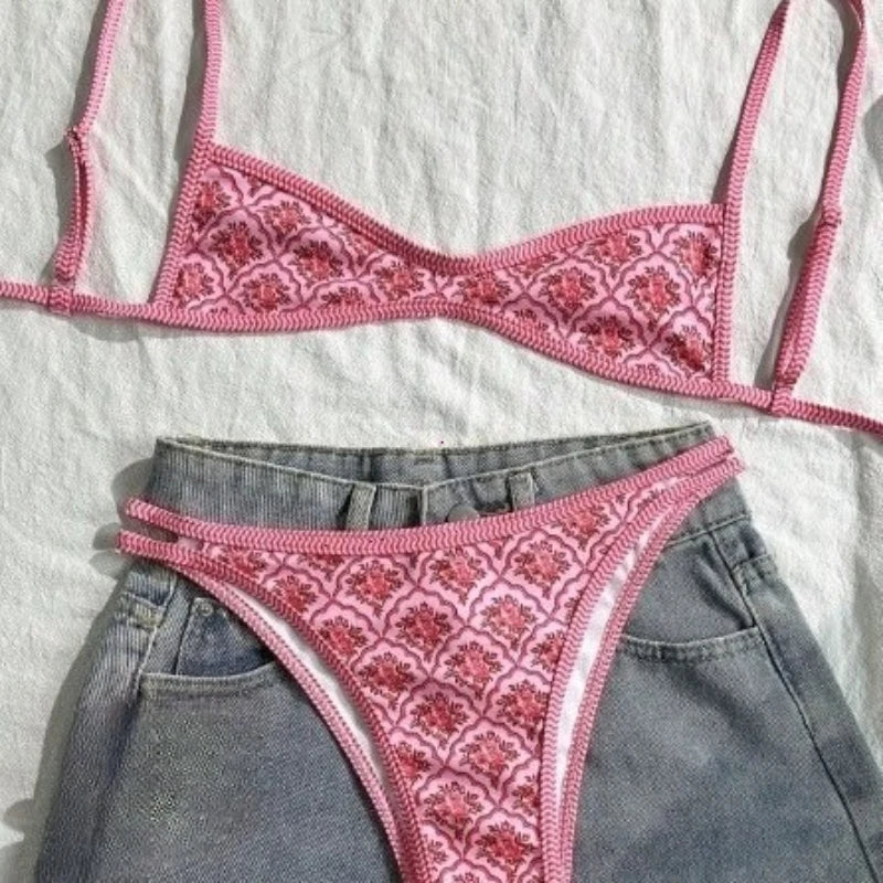 Bikini de moda con estampado floral para mujer, traje de baño de dos piezas, conjunto de bikini, bañador, купальник женский