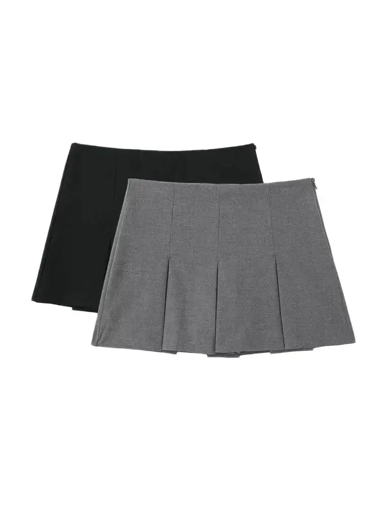 Moda Femenina Con Pantalones Cortos Plisados Faldas Vintage Cintura Alta Cremallera Lateral Falda-Pantalón Mujer
