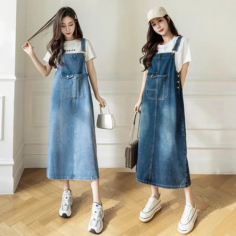 Vestido vaquero con tirantes de talla grande 5XL para verano, vestido sin mangas para mujer, vestidos vaqueros holgados, vestidos vaqueros coreanos con tirantes