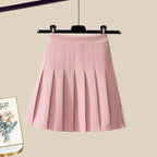 Short Sleeve Shirt Top + Short Pleated Skirt Two Piece Set