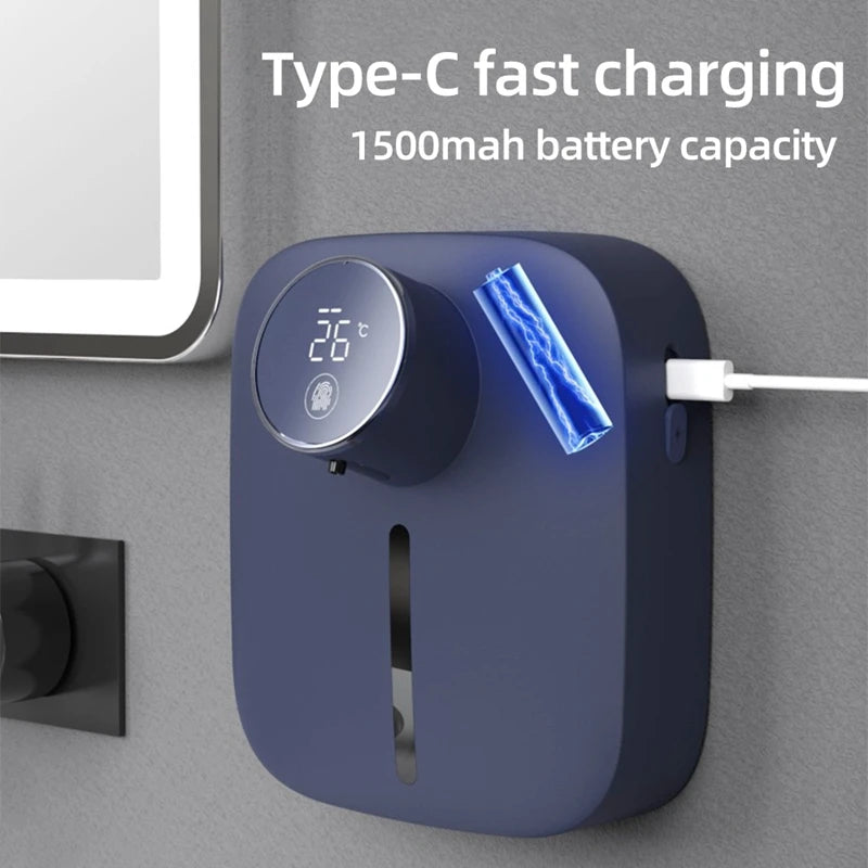 Soap Dispenser Automatic Wall Mounted USB Rechargeable Temperature Display Screen Multifunctional Soap Dispenser Disinfection