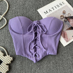 Tops sin espalda para mujer, nueva llegada, cuello tipo slash, sujetador incorporado, ombliguera, con cordones, camisola ajustada, verano, vintage, gallus, dropship