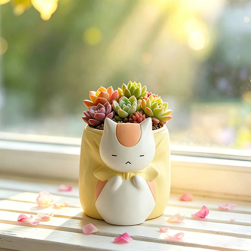 Sleepy Chubby Cat Resin Succulent Planter