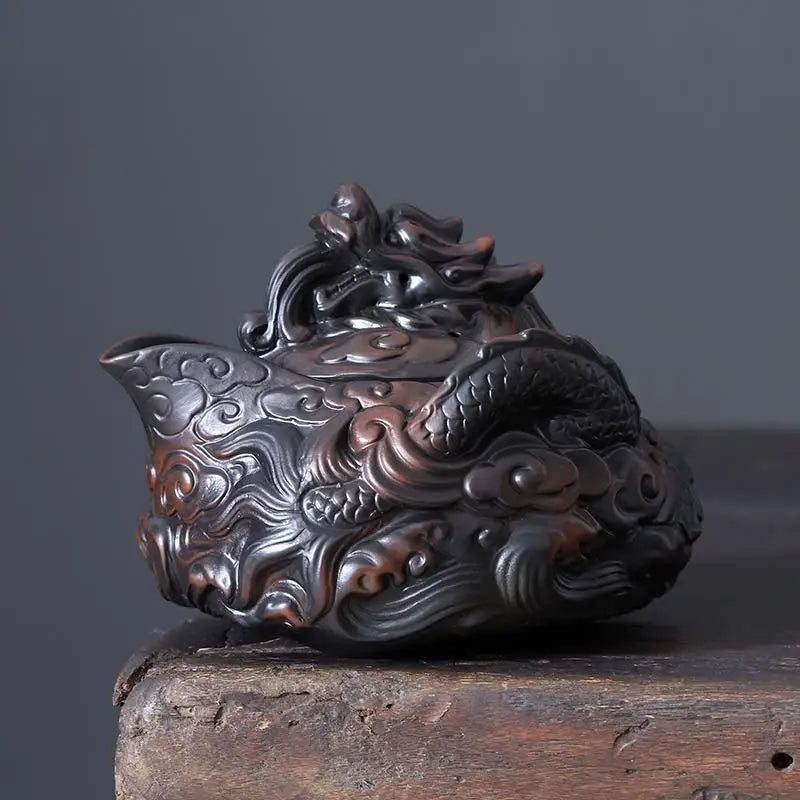 Jianshui Clay Purple Pottery Carving Dragon Teapot