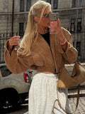 Chaquetas Cortas Sólidas para Mujer Moda Solapa Cremallera Manga Larga Bolsillo Abrigo Corto Otoño 2025 Informal Streetwear para Mujer Nueva Prenda Exterior