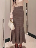 Kuzuwata Sirena Celebridad Elegante Falda entallada ajustada clásica de cintura alta Faldas Japón Francés de longitud media Falda para mujer