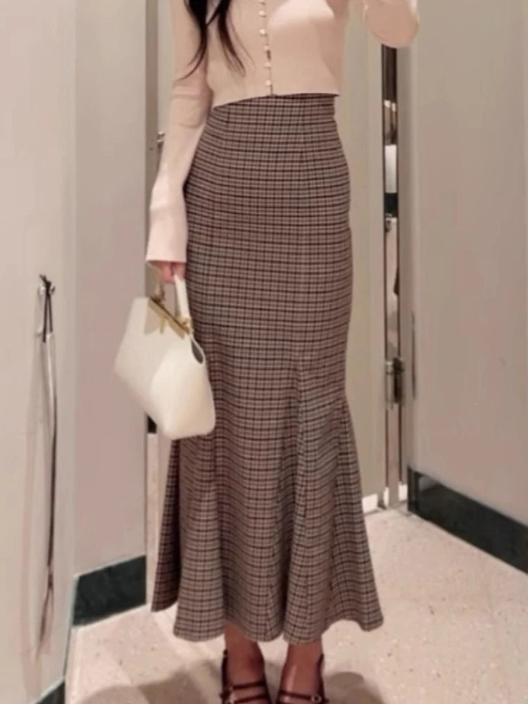 Kuzuwata Sirena Celebridad Elegante Falda entallada ajustada clásica de cintura alta Faldas Japón Francés de longitud media Falda para mujer