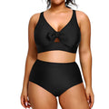 Trajes de baño de dos piezas elegantes negros para mujer, talla grande, control de abdomen, cintura alta, trajes de baño de playa 2024