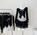 Fake Two-piece Top + Mini Cake Skirt Set