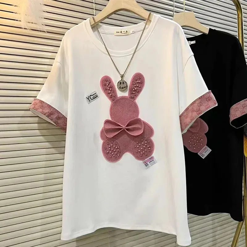 Loose Fit Pearl Bunny Graphic Tee