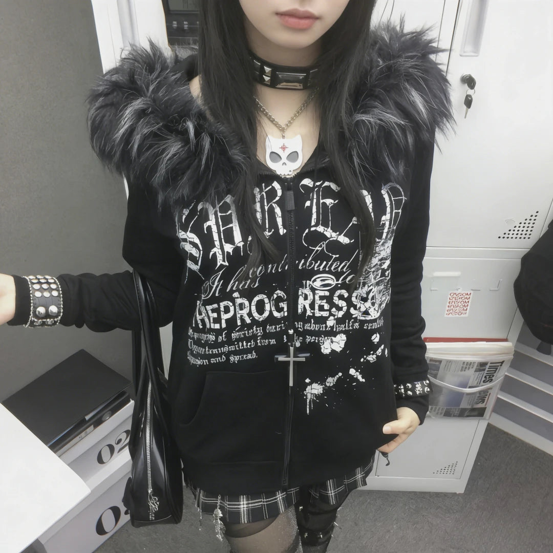 Faux Fur Print Jacket with Hood