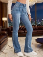 Vaqueros acampanados elásticos grises para mujer, detalle de costura francesa, diseño simple, versátil, corte de bota adelgazante, pantalones para mujer, vaqueros