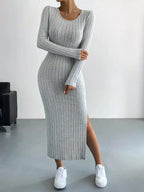 V Neck Long Sleeve Asymmetrical Bodycon Dress