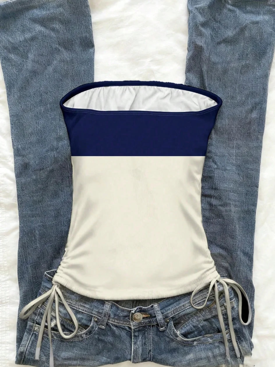 Top corto, top sin mangas con cordón ajustable en la parte delantera y diseño recortado para mujer, top veraniego con estampado deportivo y tirantes finos para un look moderno de resort