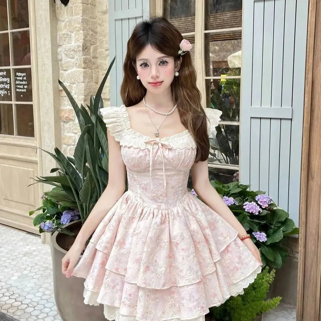Floral Lace Ruffled Mini Dress