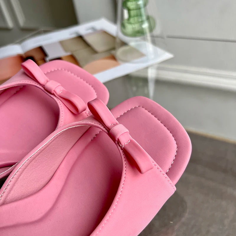 Square Head Open Toe Bow Strappy Sandals