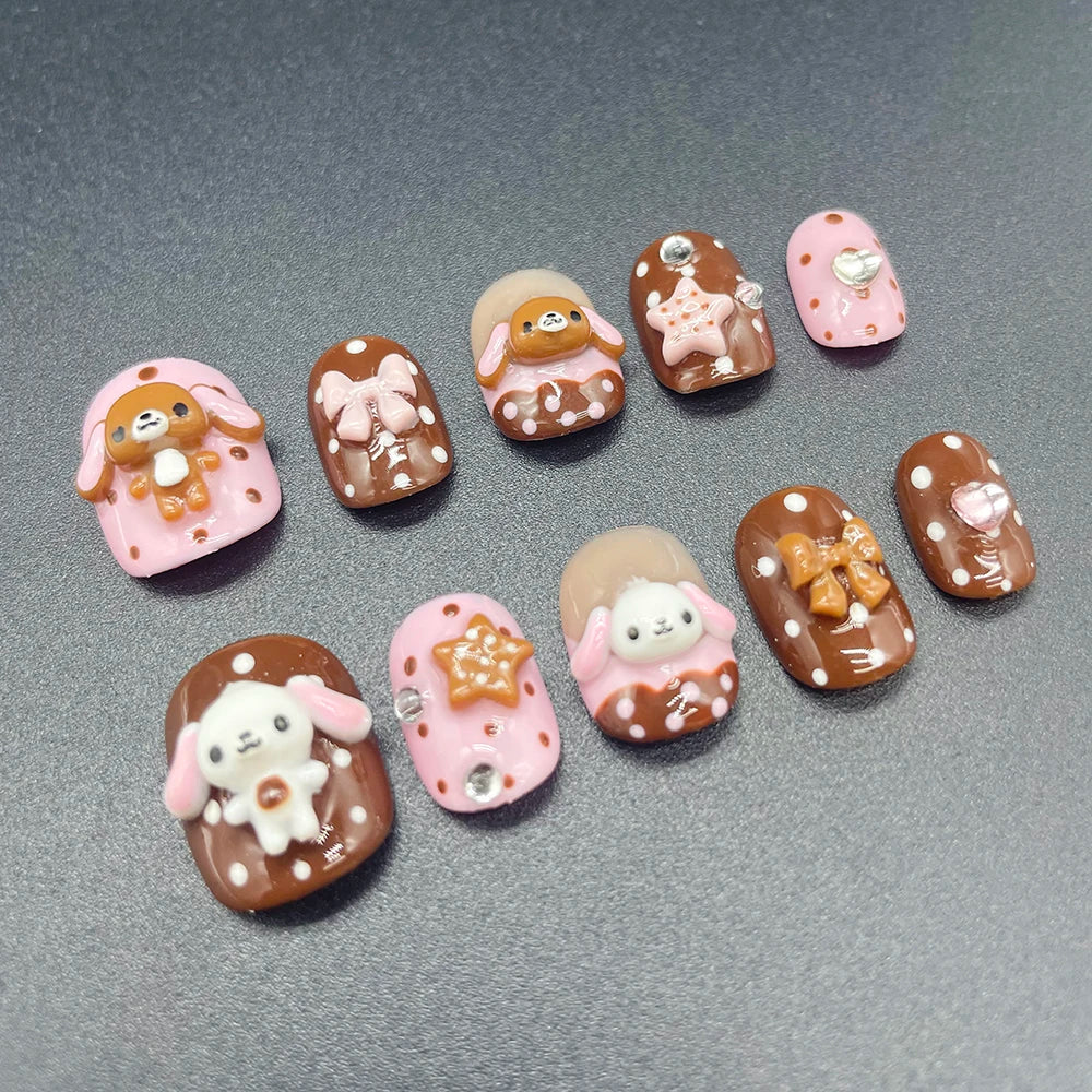 Rabbit Pink Chocolate Color Press On Nails