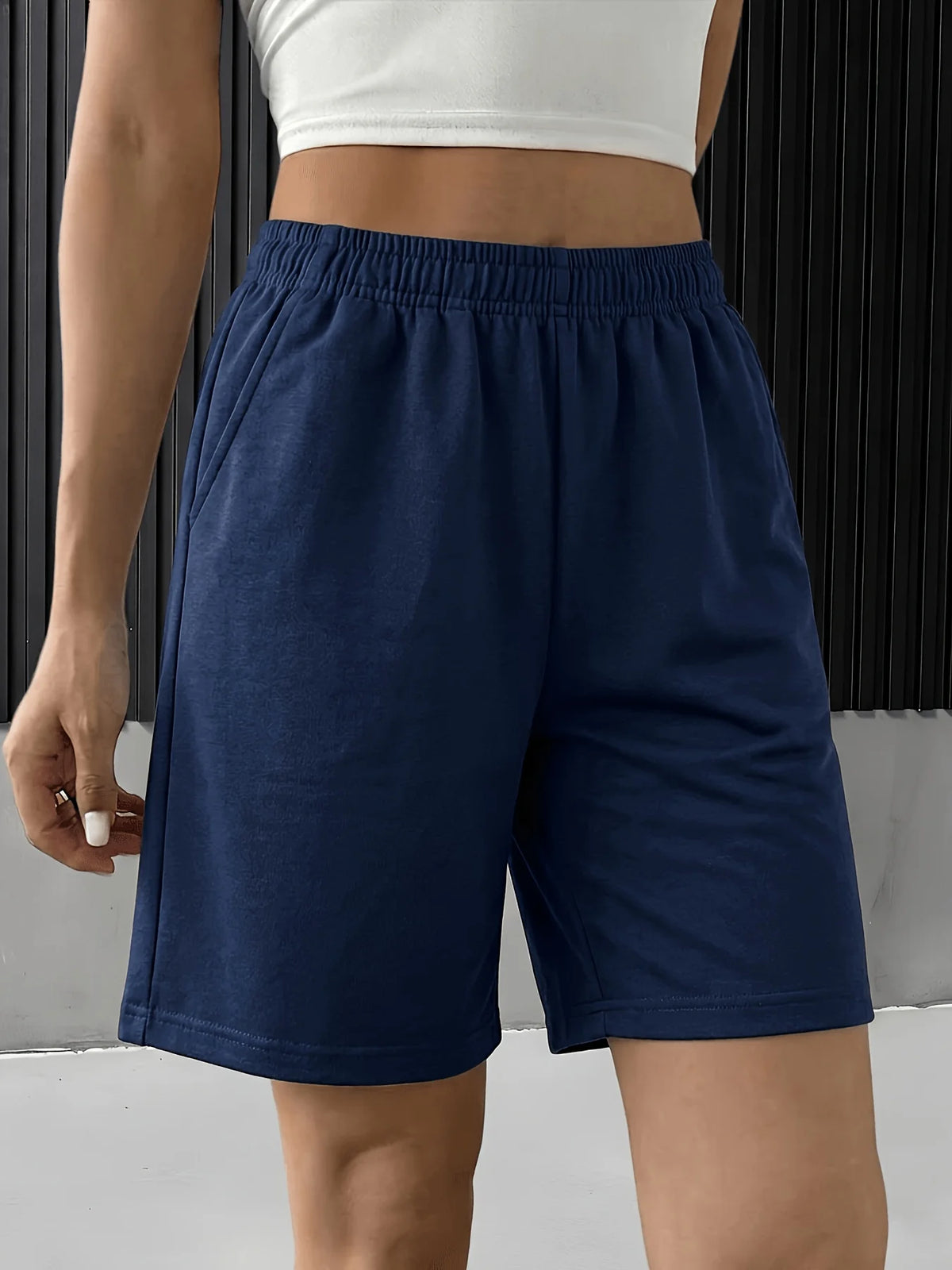 High-Waisted Elastic Waistband Loose-Fit Wide-Leg Casual Shorts