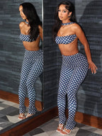 Dot Print Halter Tank Top + Slim Leggings Set