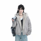 Abrigo Otoño Nuevo Elegante Forro de Piel Holgado Mujer Y2k Cuello de Piel con Capucha Parkas Gruesas de Moda Abrigo Casual Chaquetas Acolchadas de Algodón