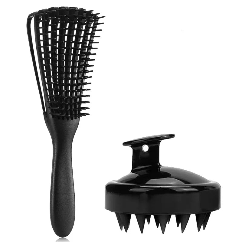 2Pcs/Set Detangling Hair Brush & Silicone Scalp Massager Shampoo Brush Set