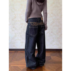 ZHIZOU Mujer Y2K Estética 2000s Jeans Baggy de Tiro Bajo para Mujer Jeans Bordados Grunge Cyber Punk Japonés Harajuku Pantalones de Mezclilla
