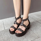 Open Toe Buckle Strappy Rivet Platform Sandals