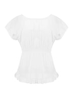 Puff Short Sleeve Square Neck Ruffle Shirt