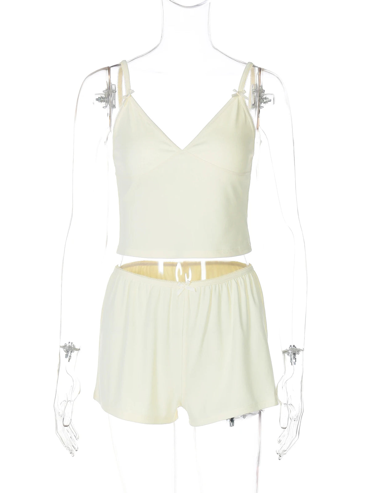 Conjunto de crop top cami con lazo y cuello en V liso