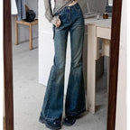 Vaqueros de mujer de cintura alta vintage casual acampanados elásticos ajustados campana pantalones de moda para mujer azul negro gris de mezclilla
