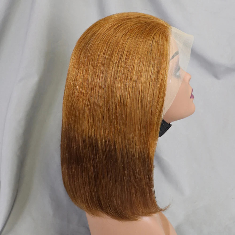 200% Density Bob Straight Human Hair 13x4 Transparent Lace Frontal Human Hair Wigs 100% Human Hair Ginger 99J Colored Wig