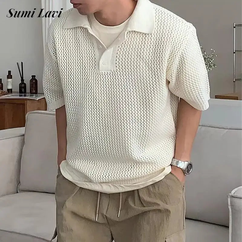 Hollow Out Knit Polo